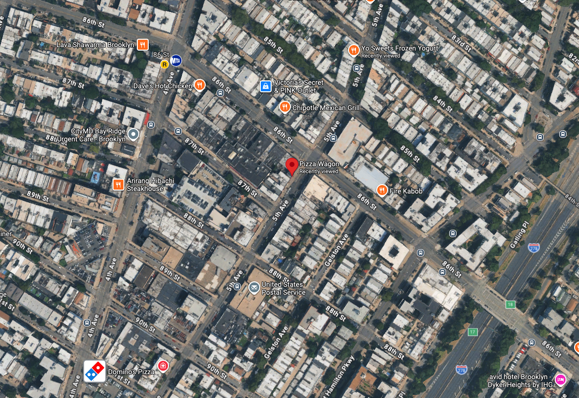 Satellite map, Pizza Wagon at 5th Ave near 86th St, Bay Ridge